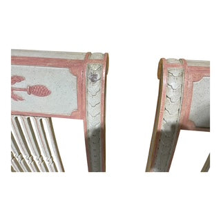 Pair Pink & White Carved Wood Twin Beds