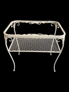 Vintage Woodard Chantilly Rose White Painted Iron Rectangular Side Table