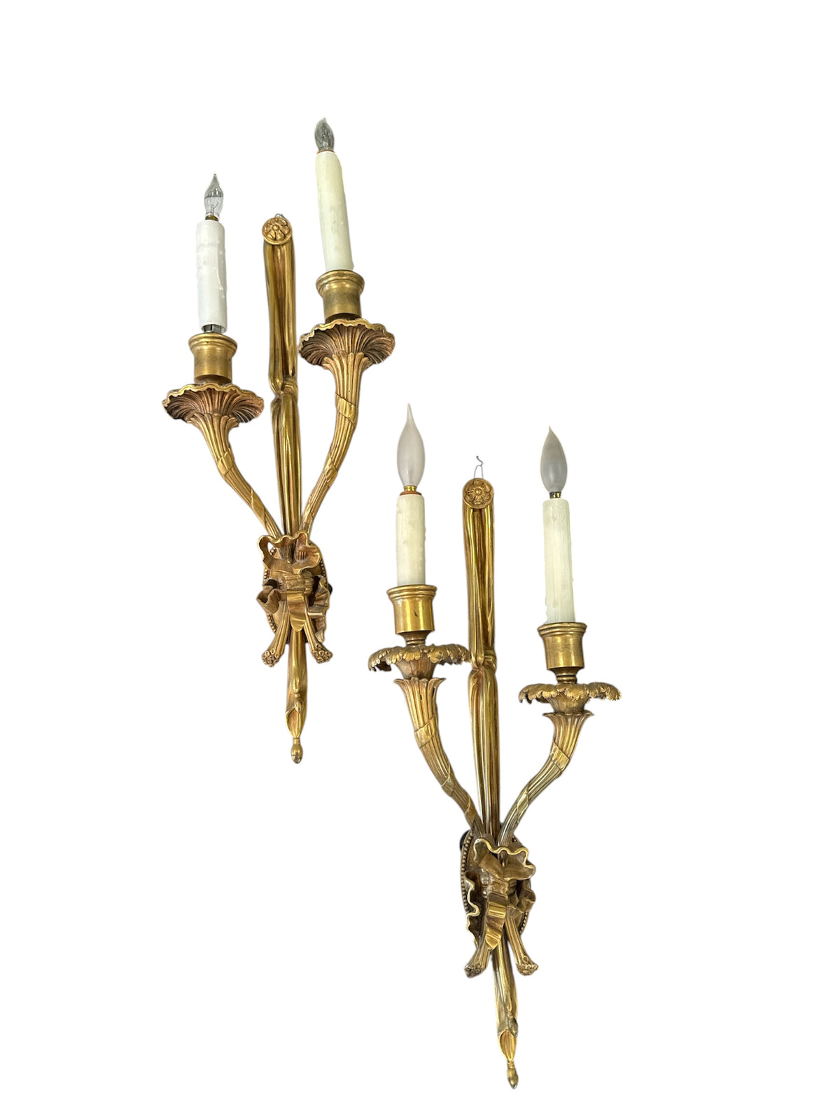Pair  Bronze Sconces with Ribbons