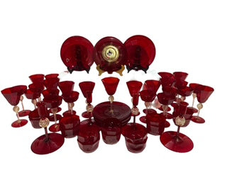 Salviati Murano Venetian Glass Ruby Gold Set