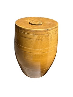 Glazed Ceramic Container/Vessel/Whiskey Barrel with Lid