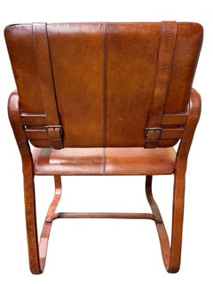 Leather Buckle Chair Ralph Lauren Style in Style of Jacques Adnet