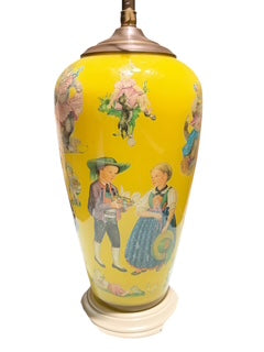 Yellow Decoupage Lamp with Children and Kittens Nostalgic Story Book Characters