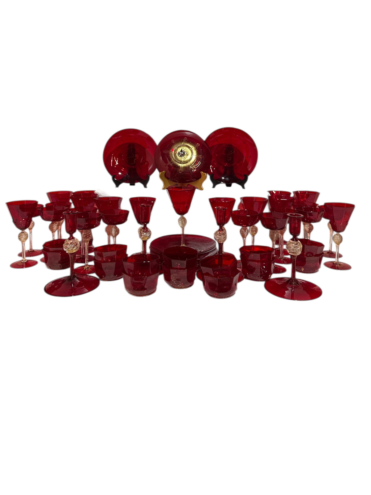 Salviati Murano Venetian Glass Ruby Gold Set