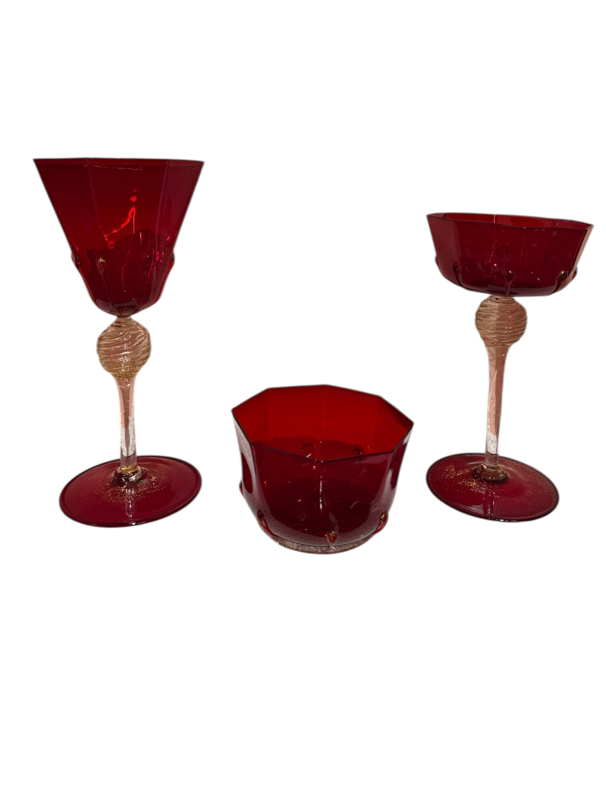 Salviati Murano Venetian Glass Ruby Gold Set