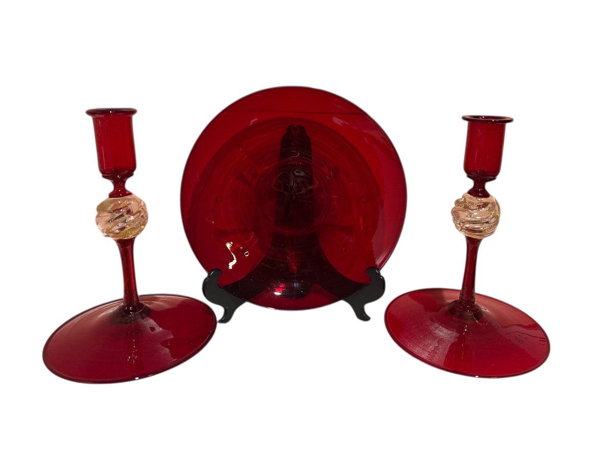 Salviati Murano Venetian Glass Ruby Gold Set