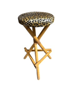 Bamboo Stool - Leopard Print Cushion