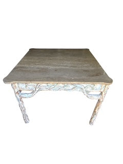 Games/Breakfast Table with Carved Wood Faux Bois Style Base with Hard Surface Top