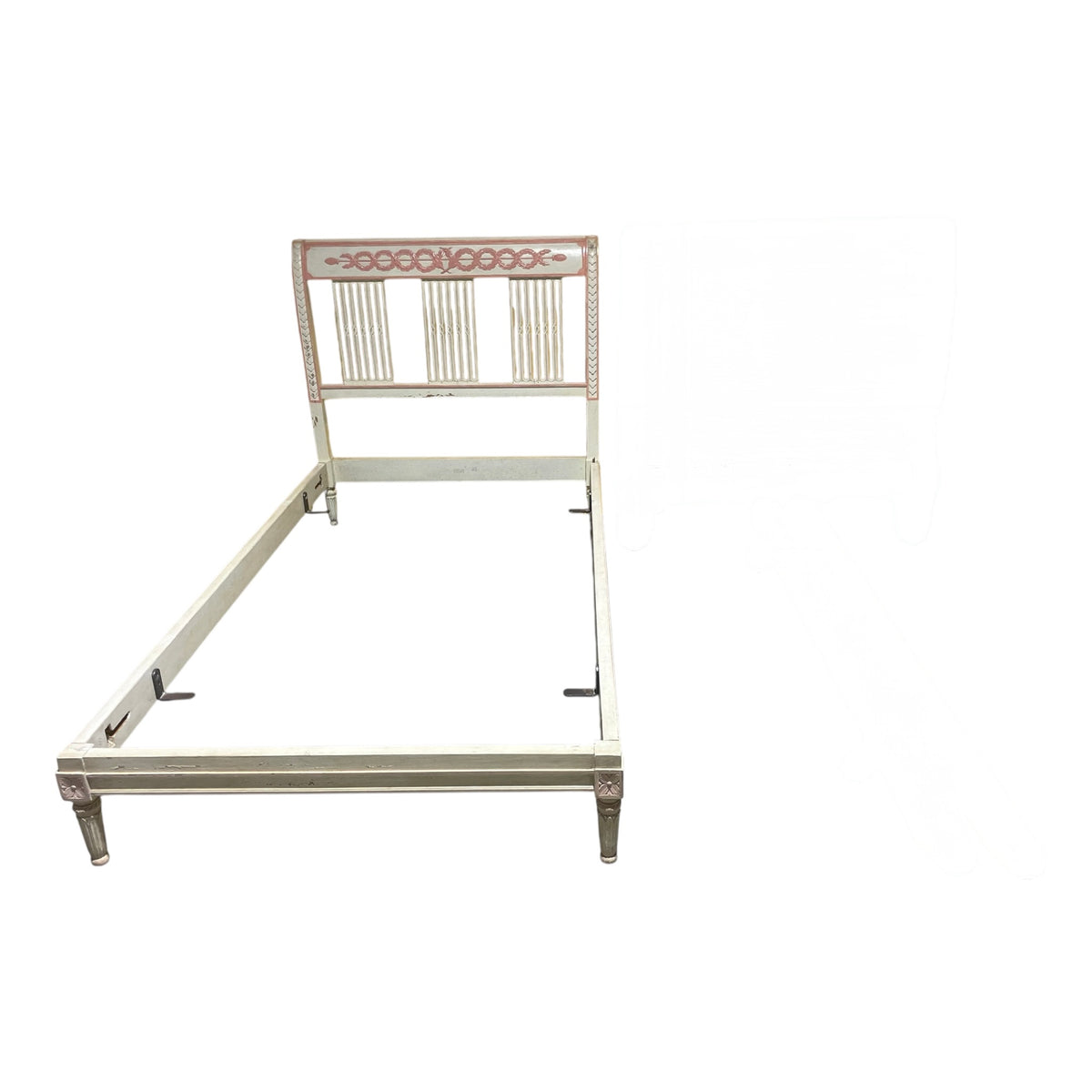 Pair Pink & White Carved Wood Twin Beds