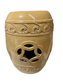 Two Mustard Color Glazed Ceramic Garden Seats