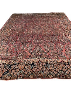 Antique Oriental Rug Deep Reds and Blue