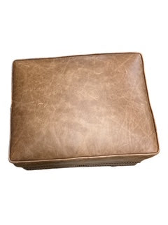 Brown Leather Footstool with Nail Head Trim