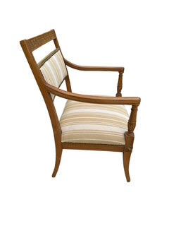 Pair Greek Key Design Carved Wood Arm Chairs