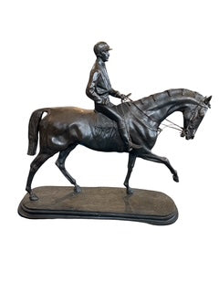 Bronze Jockey & Horse Signed By P.J. Mene