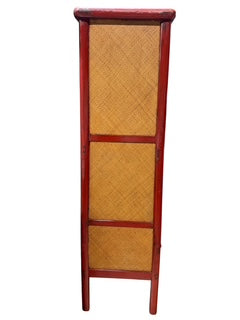 Red Asian Cabinet with Woven Front Doors