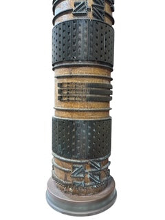 Heavy Cylindrical Brutalist Style Wood & Metal Lamp