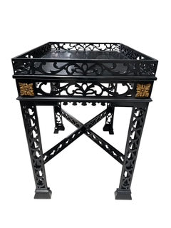 Pair Chinese Chippendale Black Painted Tea Tables with Gold Accent