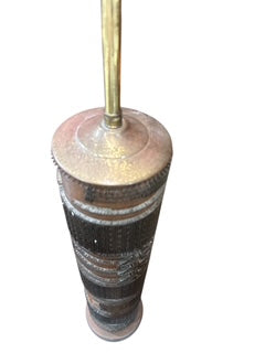 Heavy Cylindrical Brutalist Style Wood & Metal Lamp