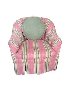 Pair Pink Striped Club Chairs