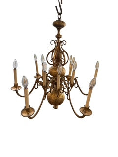 Vintage Twelve Arm Bronze Chandelier
