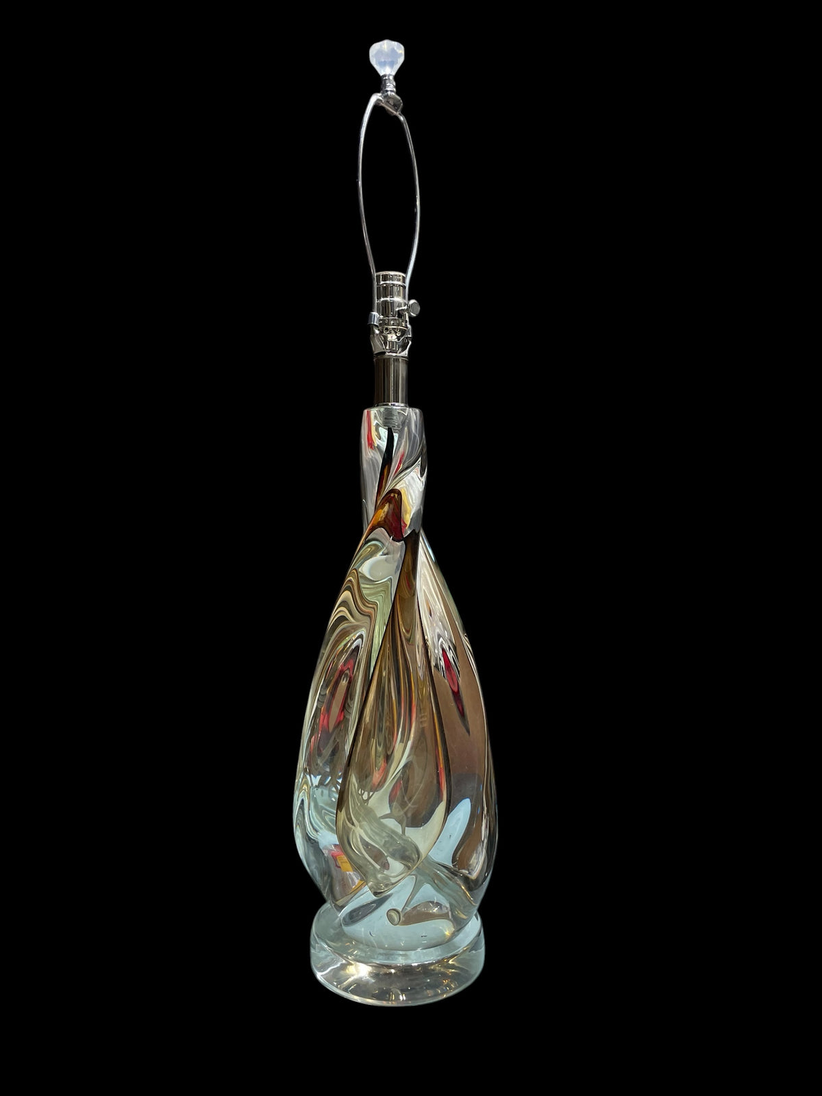 Large Amber Swirl Glass Lamp with Shade