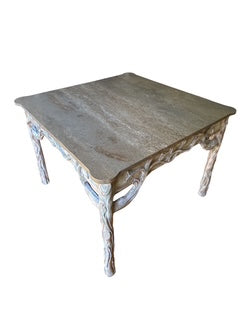 Games/Breakfast Table with Carved Wood Faux Bois Style Base with Hard Surface Top
