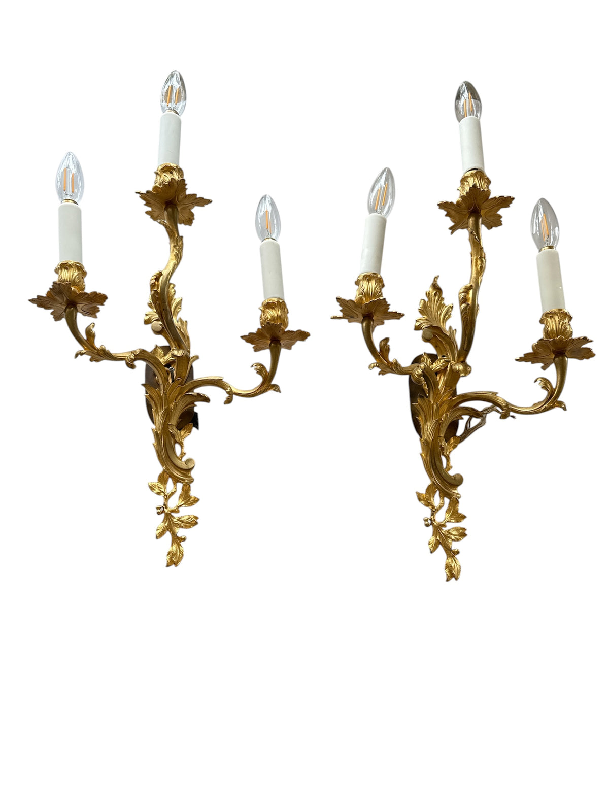 Pair Gilt Bronze Sconces
