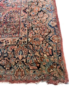 Antique Oriental Rug Deep Reds and Blue