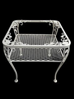Woodard Chantilly Rose White Painted Iron Square Side Table