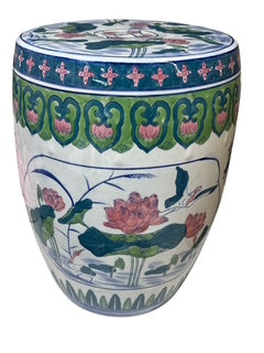 Chinese Ceramic Garden Seat " Famille Rose Vert" Lotus Design Style