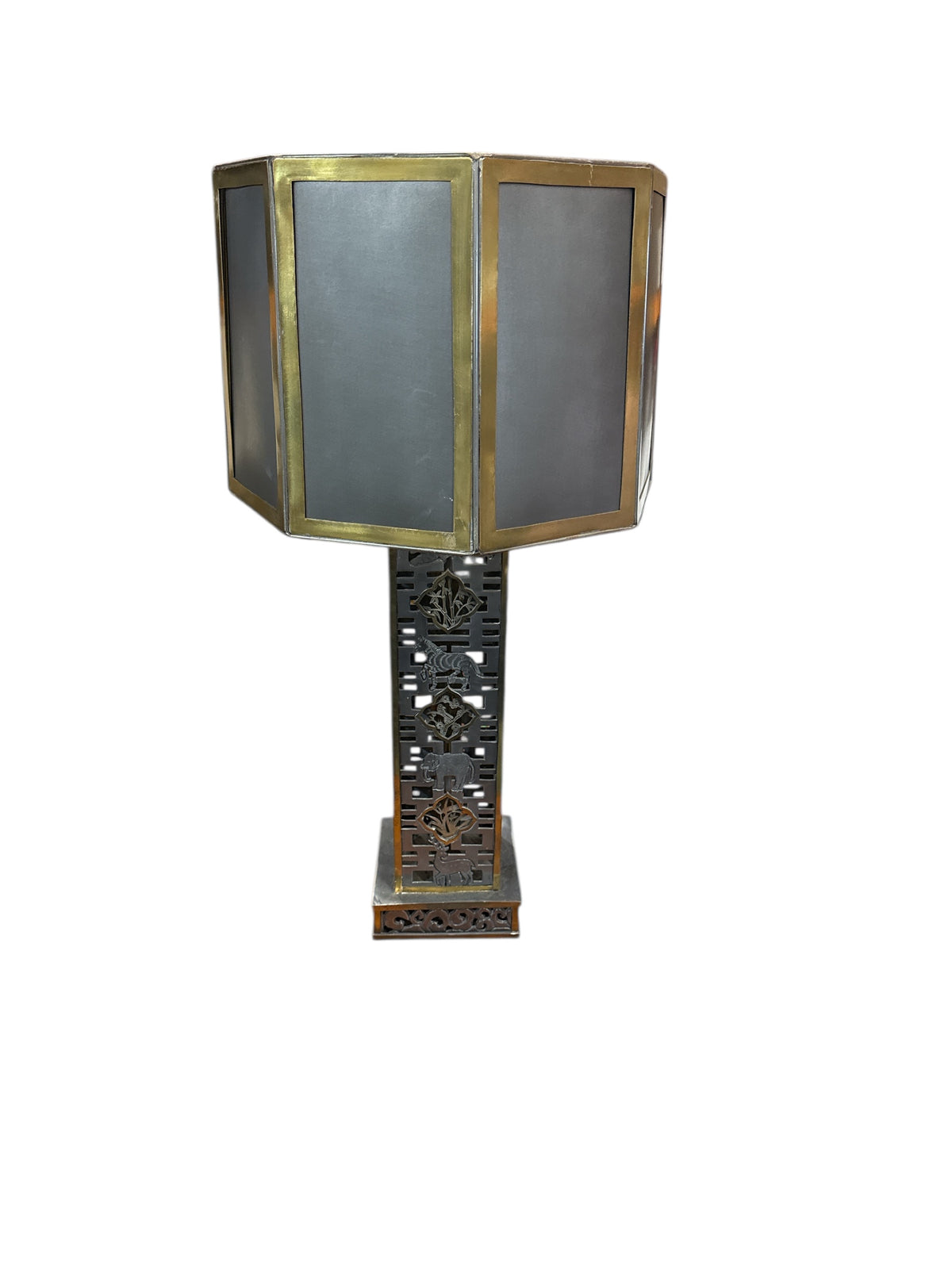 Metal Animal Figure Lamp With Brass Metal Edge Paper Shade