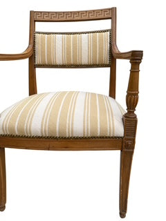Pair Greek Key Design Carved Wood Arm Chairs