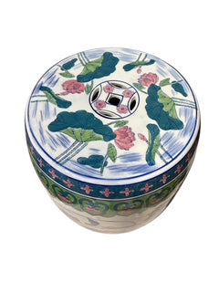 Chinese Ceramic Garden Seat " Famille Rose Vert" Lotus Design Style