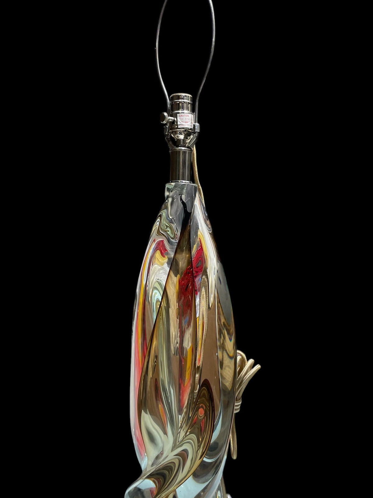 Large Amber Swirl Glass Lamp with Shade