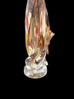 Large Amber Swirl Glass Lamp with Shade