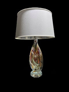 Large Amber Swirl Glass Lamp with Shade