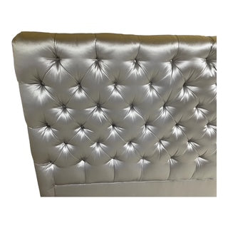 Tuxedo Hollywood Regency Satin Tufted Headboard in Silver Finish