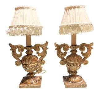 Pair Italian 19th Century Carved Gilt Wood Pricket Bases now Fitted as Lamps