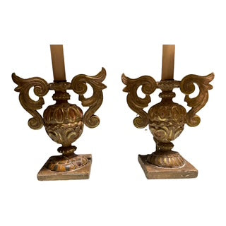 Pair Italian 19th Century Carved Gilt Wood Pricket Bases now Fitted as Lamps