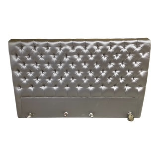 Tuxedo Hollywood Regency Satin Tufted Headboard in Silver Finish