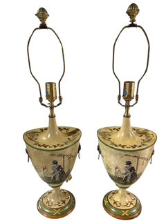 Pair Antique Painted Tole Lamps