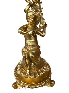Pair Reproduction Gilt Bronze Putti Five Arm Candleabra