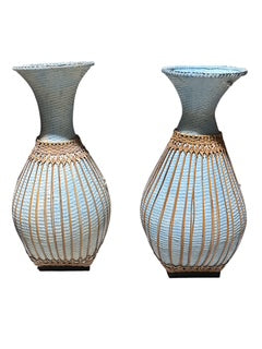 Pair Light Blue Wicker Urns