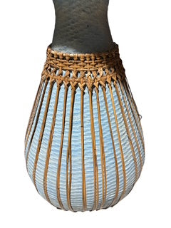 Pair Light Blue Wicker Urns