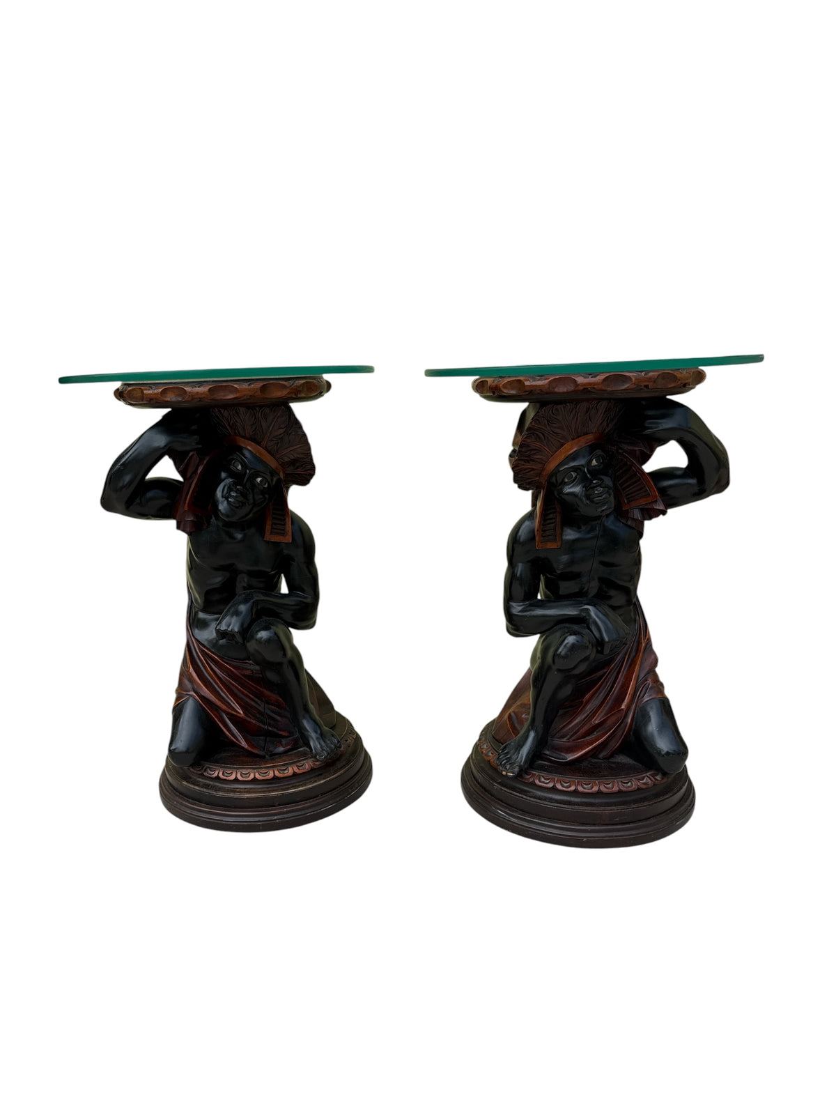 Pair Wood Blackamoor Plant Stand or Side Tables