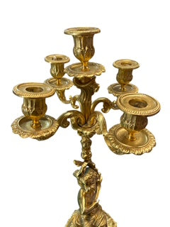 Pair Reproduction Gilt Bronze Putti Five Arm Candleabra