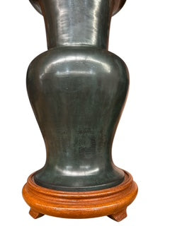 Pair Ceramic Black- Green Asian Form Urn Lamps