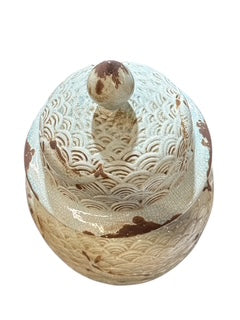 Fish Scale Design Pottery Large Covered Jar