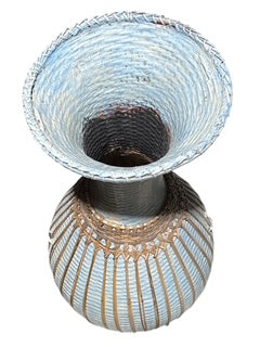 Pair Light Blue Wicker Urns