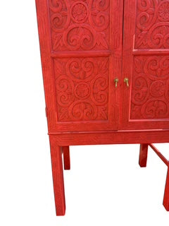 Chinese Style Red Carved Cabinet